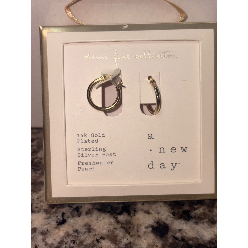 A New Day Demi Fine 14k Gold Plated Sterling Silver Post Hoop Earrings Gold